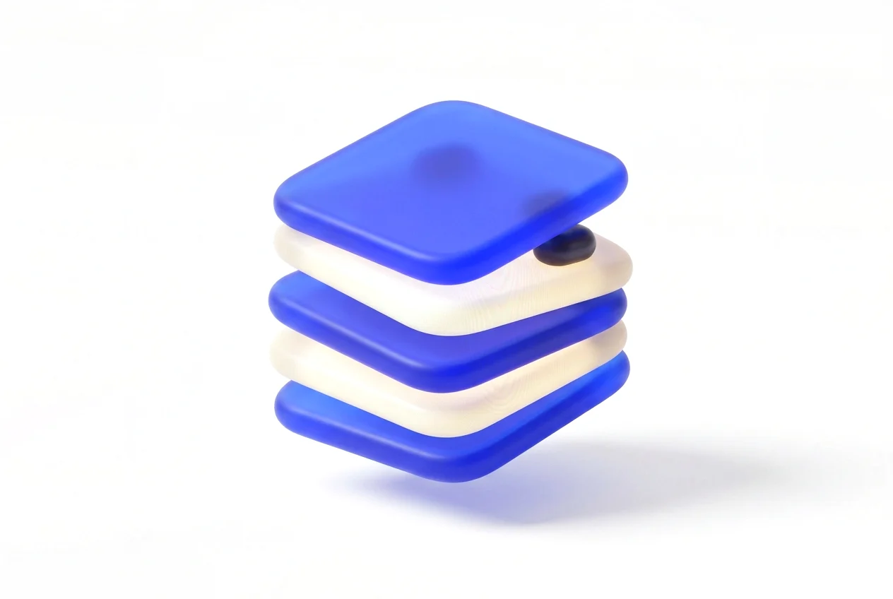 A stack of soft translucent plates catching one dark pellet