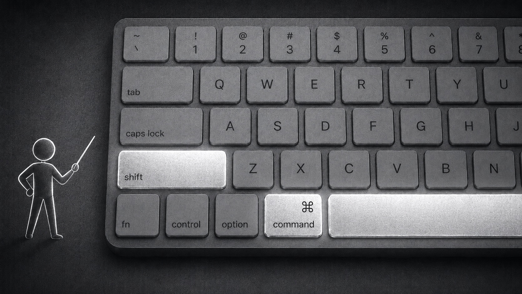 A Mac keyboard with the Command, Shift and Space keys highlighted — Loom's prompt shortcut