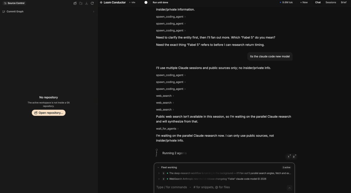 Loom's fleet view with multiple Claude Code sessions running